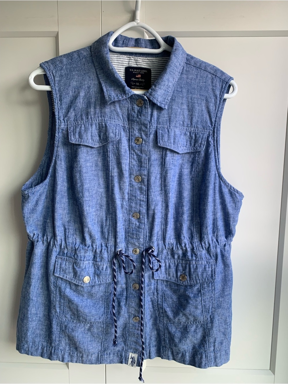 US polo Assn  Denim waistcoat Chambray-Style Sleeveless Drawstring women’s XL
